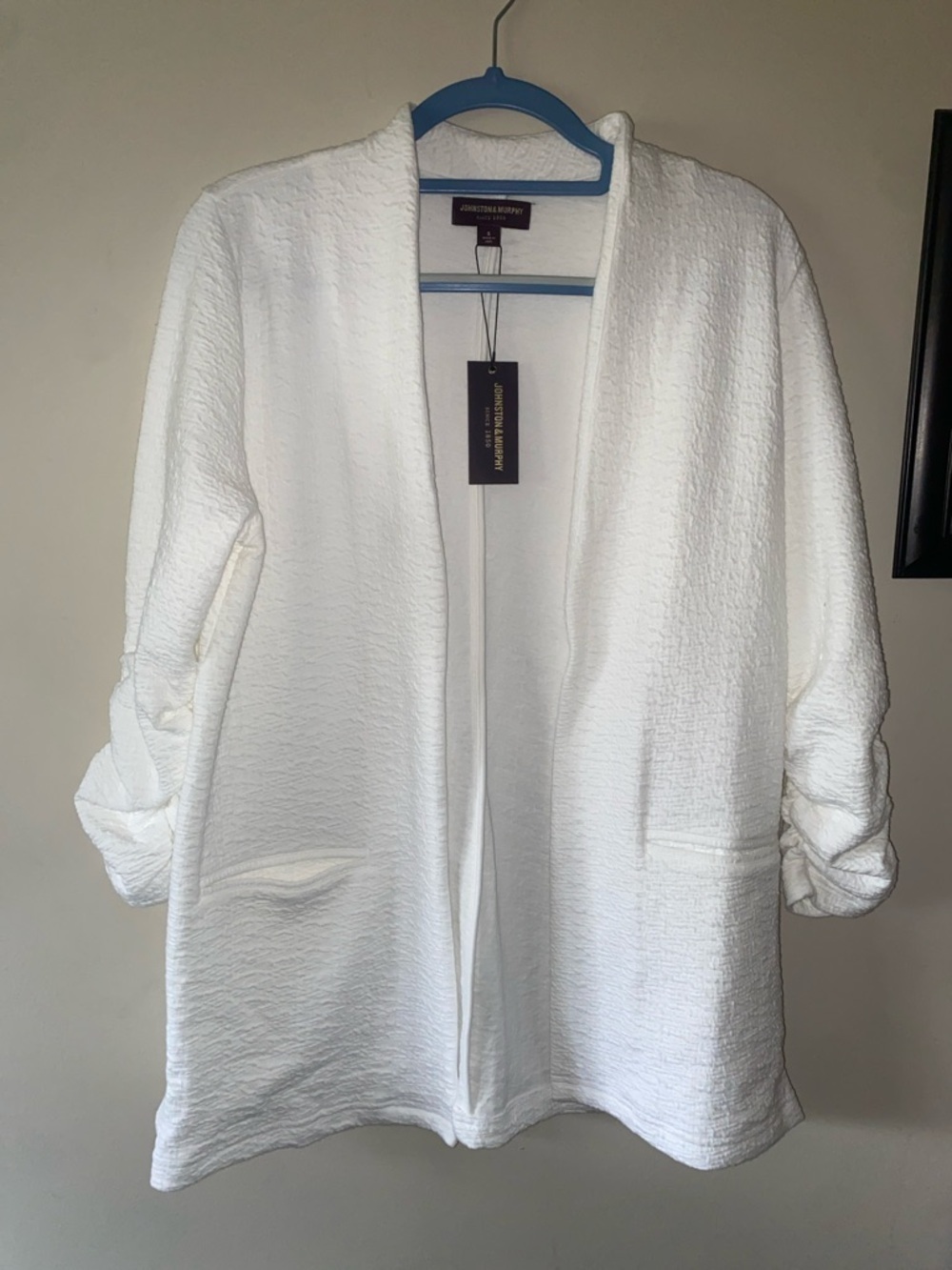 Johnston & Murphy White Textured Open-Front Blazer 🆕